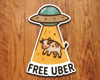 Sticker grappige ufo-koe-ontvoering: waterdichte vinylsticker