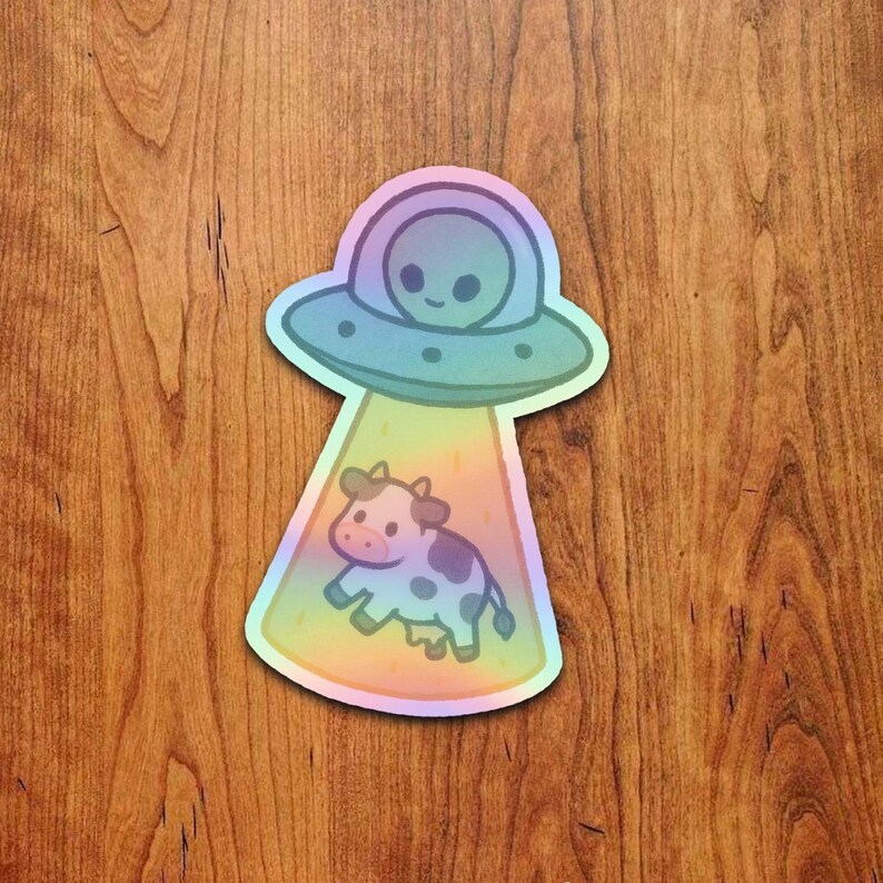 Alien UFO Cow Abduction Sticker – Funny Kawaii Space Vinyl Decal - Etsy