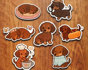 Kawaii Dachshund Vinyl Sticker Pack: Waterproof Wiener Dog Decals