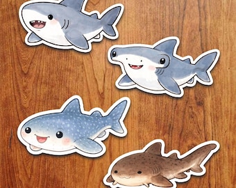 Kawaii Shark Sticker Pack – Sharks Vinyl Waterproof Decal Set