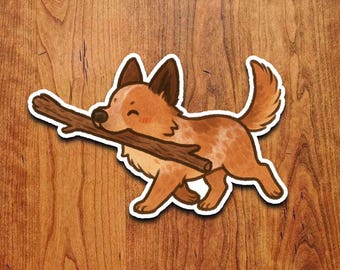 Australian Cattle Dog Sticker - Heeler Puppy with Stick Vinyl Decal