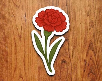 Pegatina de flor de clavel rojo: Vinilo adhesivo impermeable