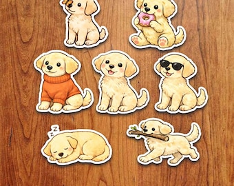 Yellow / White Labrador Retriever Sticker Set: Waterproof Vinyl Decals for Laptop, Water Bottle