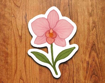Pink Orchid Vinyl Sticker: Waterproof Floral Decal for Laptop, Water Bottle