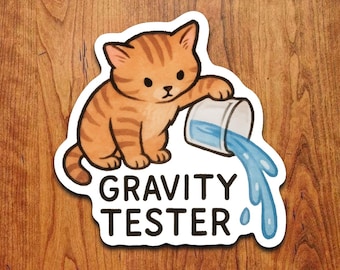Divertida pegatina de gato comprobador de gravedad: Vinilo adhesivo impermeable