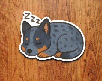 Sleeping Blue Heeler Dog Sticker: Waterproof Vinyl Decal