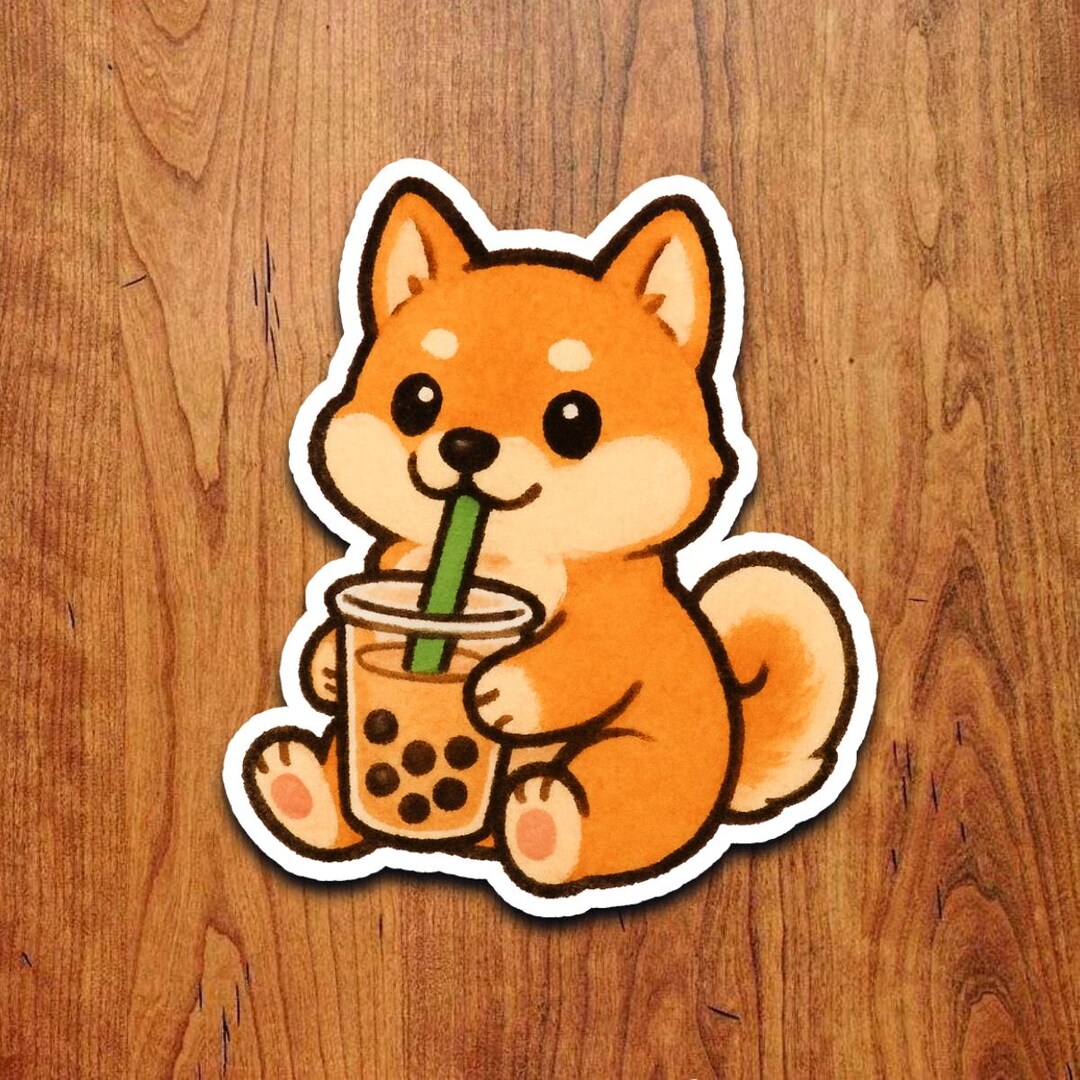 Kawaii Shiba Inu Boba Tea Vinyl Sticker – Cute Bubble Tea Dog Decal for ...