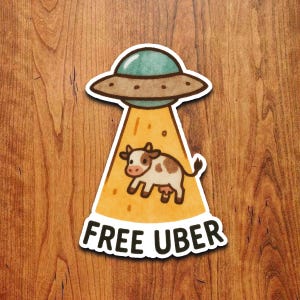 Funny UFO Cow Abduction Sticker: Waterproof Vinyl Decal