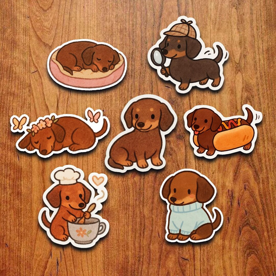 Cute Dachshund Vinyl Sticker Pack – Kawaii Wiener Dog Decals for Laptop ...