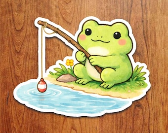 Kawaii Frog Fishing Sticker – Waterproof Vinyl Decal