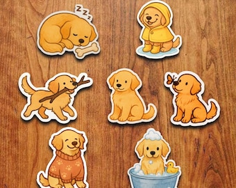 Paquete de pegatinas de Golden Retriever: Calcomanías de vinilo impermeables con forma de cachorro