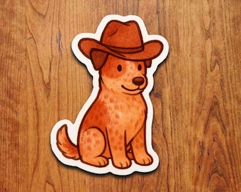 Cowboy Red Heeler Sticker: Waterproof Vinyl Australian Cattle Dog Decal