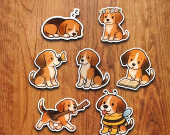 Kawaii Beagle Dog Sticker Set - Waterproof Vinyl Puppy Decals