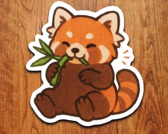 Kawaii Red Panda Eating Bamboo Sticker, Waterproof Vinyl Decal
