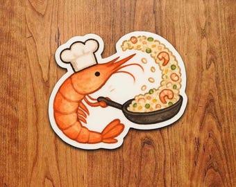 Chef Shrimp Sticker – Kawaii Cooking Fried Rice Vinyl Decal