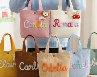 Personalized Name Handbag, Corduroy Name Tote Bag, Children's Gift, Kids Handbag, Birthday Gift for Toddlers