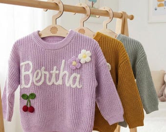 Custom Embroidered Baby Name Sweater: Personalized Knit Crochet Gift, Baby Name Sweater, Knit Sweater,Personalized Gift, Easter sweater