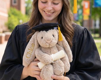 Custom Graduation Bunny Gift, Personalized Rabbit Plush Keepsake, Cute College Grad Gift, Class of 2026 Stuffed Animal
