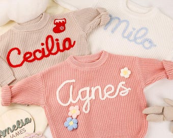 Personalized Knit Crochet Gift, Baby Name Sweater, Custom Embroidered Baby Name Sweater,Knit Sweater,Personalized Gift