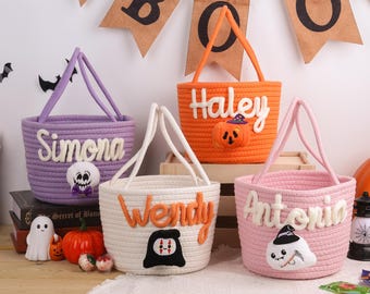 Personalized Halloween Treat Basket,Custom Halloween Candy Basket Name Embroidery,Kids Trick or Treat Bag,Halloween Tote Bag,Halloween Candy