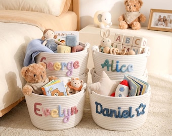 Personalized Baby Name Basket, Custom Cotton Rope Nursery Storage, Monogrammed Toy Organizer, Baby Shower Gift, Newborn Gift