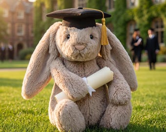 Personalized Graduation Bunny Plush, Custom Bunny Gift, College Graduation Gift, University Grad Keepsake, Cute Rabbit Plush