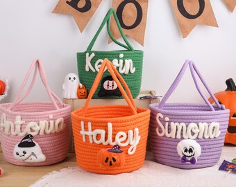 Custom Halloween Candy Basket Name Embroidery,,Halloween CandyPersonalized Halloween Treat Basket,Kids Trick or Treat Bag,Halloween Tote Bag