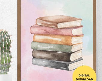 Bookworm Pastel Digital Wall Art Adorable Reading Decor for Book Lovers | Cute Pastel Book Lover Digital Print Cozy Cartoon Reading Artwork1