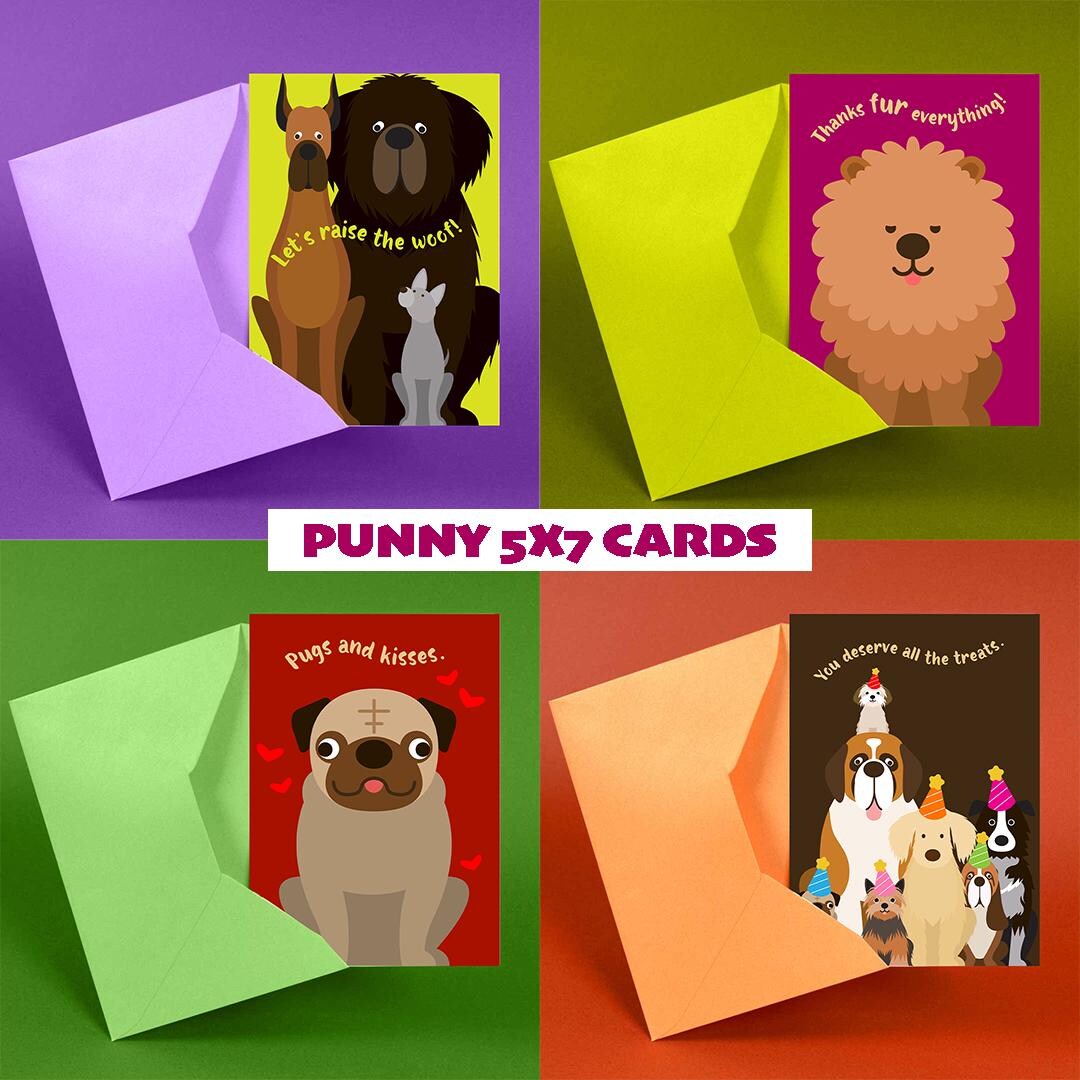 5x7 Printable Dog Pun Cards | Set of 8 Cute & Funny Dog Cards | Full ...