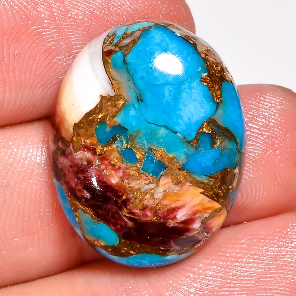 Spiny Oyster Copper Turquoise Cabochon, Natural Gemstone, 19 Ct