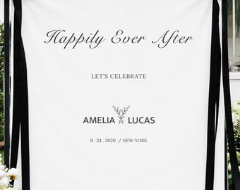 Personalized Wedding Fabric Banner: Happily Ever After Custom Linen Sign