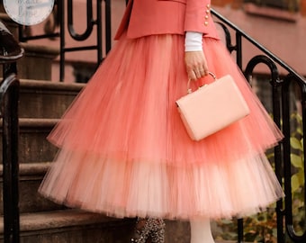 大人用グラデーションチュールスカート、フロア丈、ブライダルパーティー用、ソフトブラッシュからローズへのウェディング