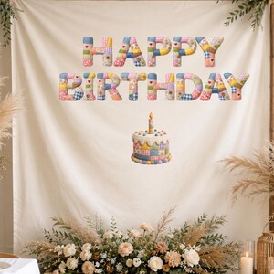 Faixa de aniversário personalizada em tecido patchwork, banner de aniversário personalizado, painel de fundo colorido para festa, banner de tecido personalizado, decoração de aniversário infantil