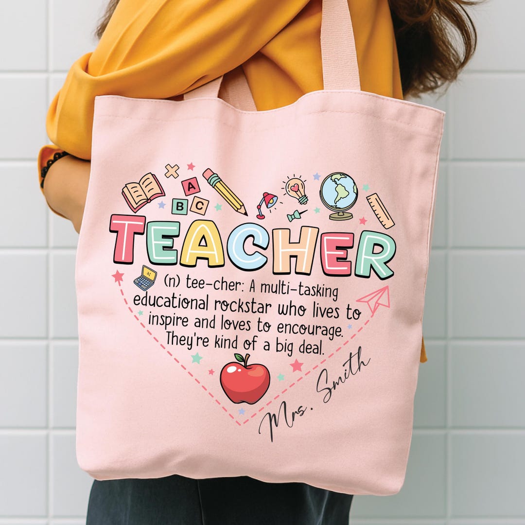 Teacher Tote Bag - Personalized Apple Design on Cotton Canvas - Etsy
