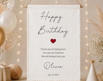 Custom Name Fabric Birthday Sign: Boho Cotton Decor