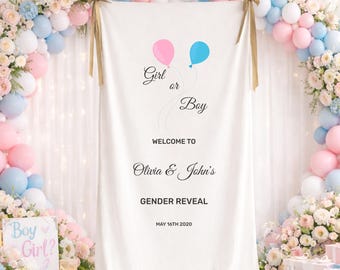 Faixa de tecido personalizada para revelação do sexo do bebê: cenário personalizado para chá de bebê