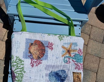 Coral Reef Quilted Beach Tote | Frays & Fabulous™ Coastal Collection | Handmade Upcycled Tote Bag | One of Two