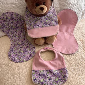 Pretty in Pink and Purple Bib and Burp Set