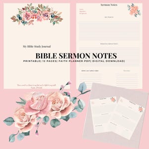 Printable Sermon Notes Journal | 11 Page Bible Study Download + Cover | Faith Planner for Church & Bible Notes | Instant PDF