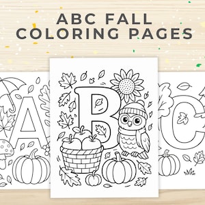 Pagine da colorare autunnali / Libro da colorare autunnale con l'alfabeto / Fogli da colorare autunnali ABC per bambini / Attività autunnali stampabili / Libro da colorare