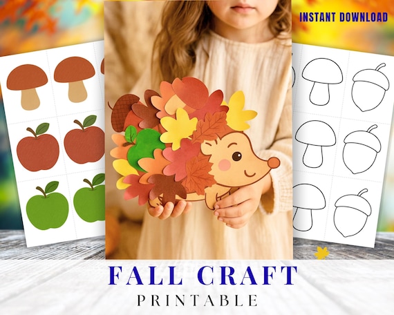 Fall Paper Craft Printable | Printable Autumn Activity for Kids | Fall Craft for Kids | Fall Coloring Pages | Autumn Craft | Fall Craft Kit
