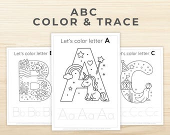 Alphabet Coloring Book | ABC Tracing | 26 Theme ABC Coloring Pages For Kids | Preschool, Kindergarten Homeschool Printable PDF | Toddler