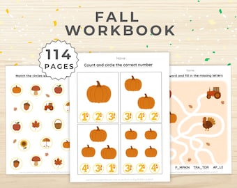 Fall Activity Bundle|Fall Worksheets for Preschool, Pre-K, Kindergarten Learning Printable|Fall Workbook|Toddler Fall Coloring, ABC, Tracing