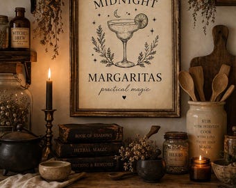 Midnight Margaritas Print | Practical Magic Wall Art | Witchy Kitchen Decor | Cozy Witch Aesthetic | Halloween Neutral Decor | Printable Wal