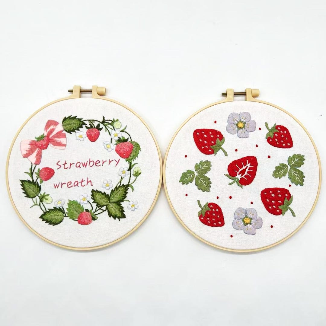 Strawberry Embroidery Kit With Hoop – DIY Fruit Handwork Set, Wreath ...