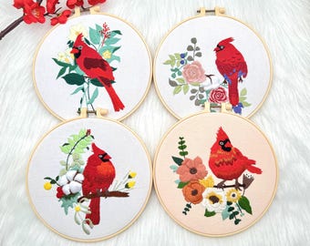 Cardinal Bird Embroidery Kit – DIY Hand Embroidery Hoop Art