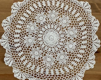 Handmade Crochet Cotton Doily Set: Vintage Lace Beige / White Table Mats Round Oval