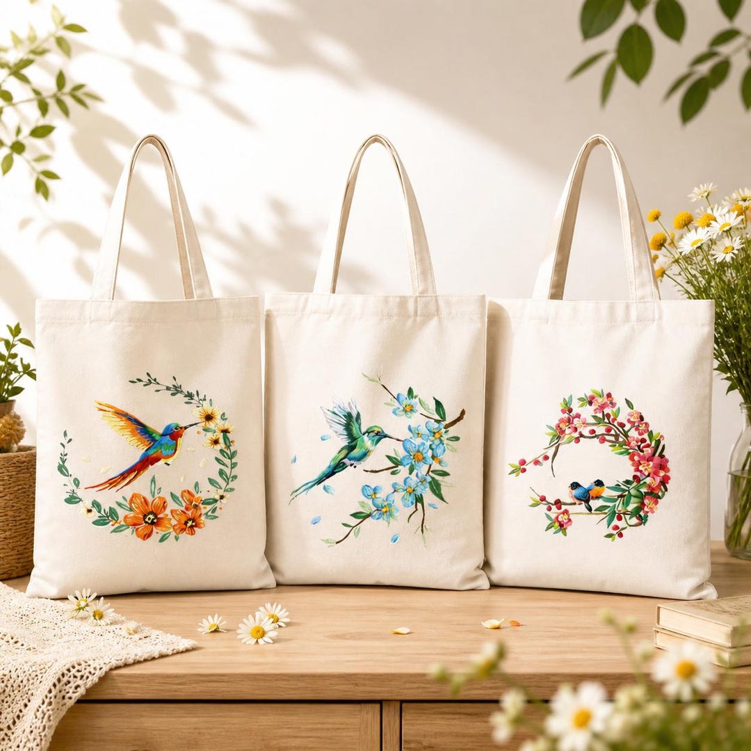 Custom Tote Embroidered Tote Bags Embroidery Tote Bag Kit, Floral Bird Canvas Craft DIY