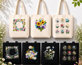 Embroidery Tote Bag Kit, Floral & Botanical Hand Embroidery DIY for Beginners
