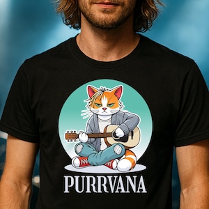 トップス vintage cat print tee NIRVANA NIRVA-MEOW NIRVANA Kurt Cobain Cat lover Parody Unisex T